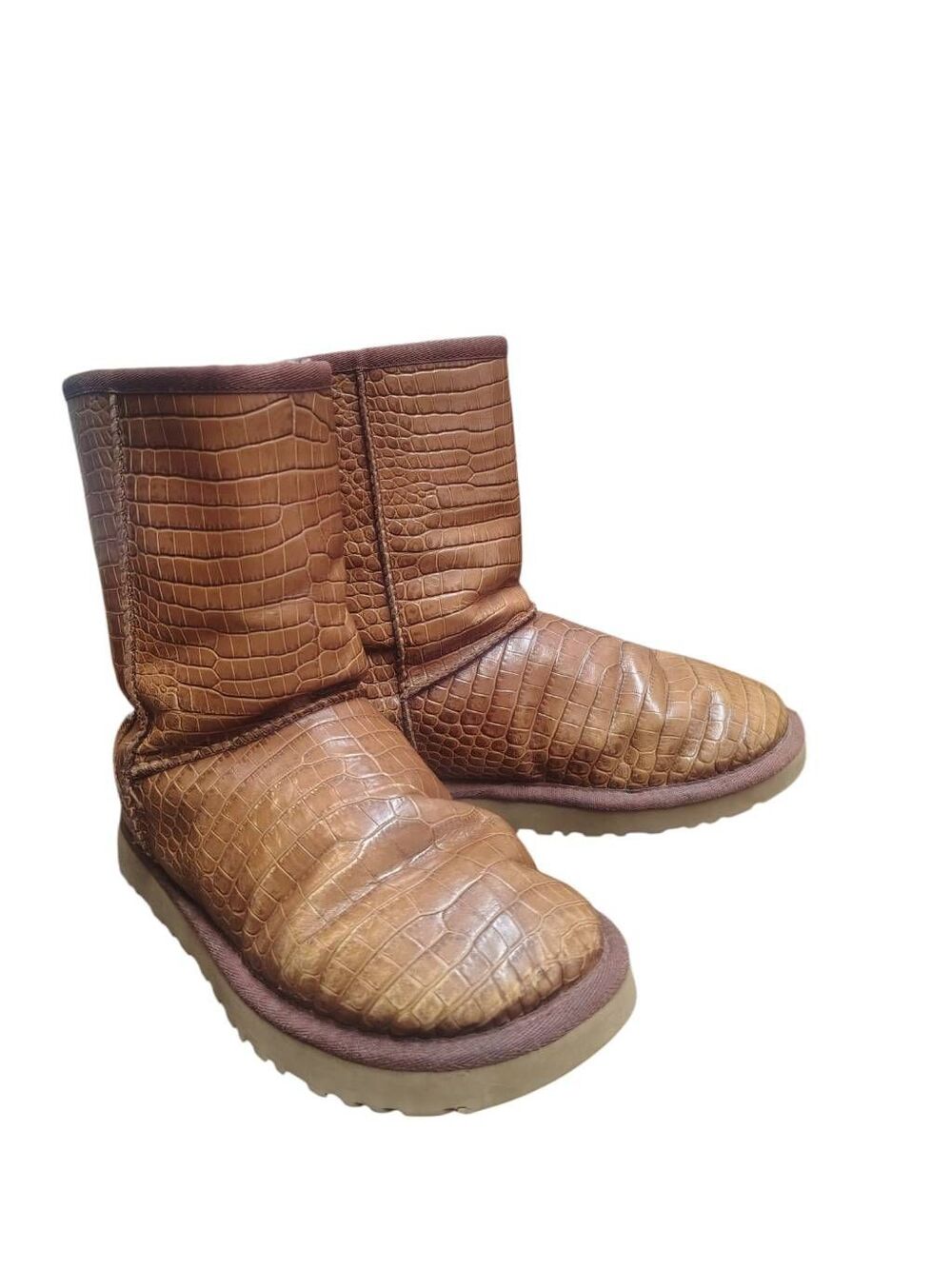 UGG Lou Croc Embossed Leather Brown Sheepskin Boots 1004219
